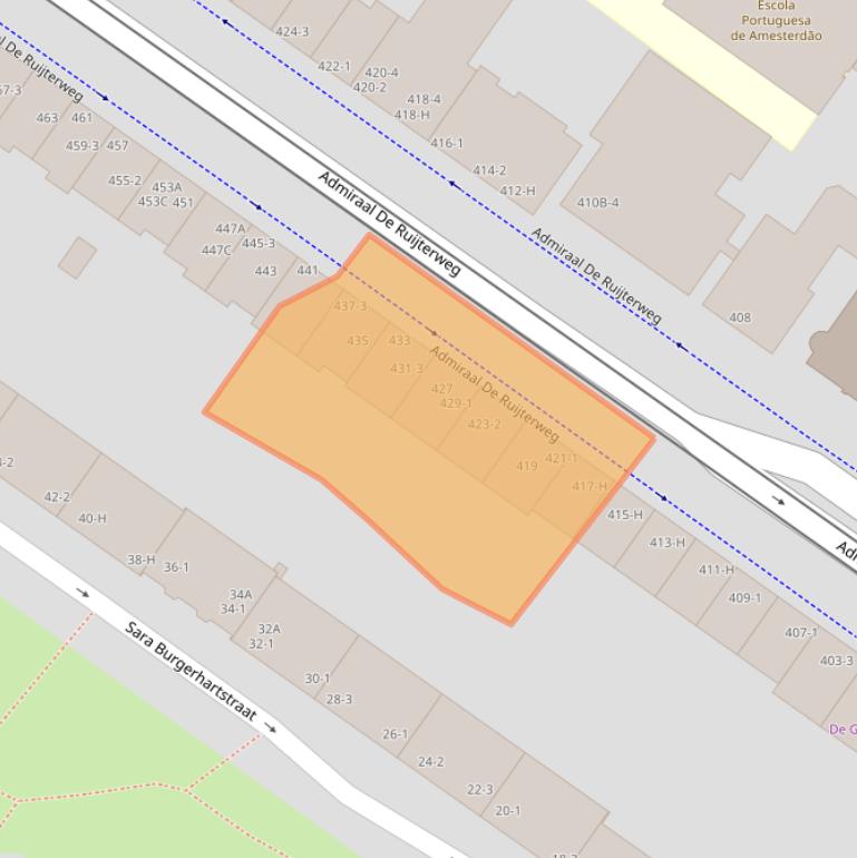 Kaart van postcodegebied 1055ME.