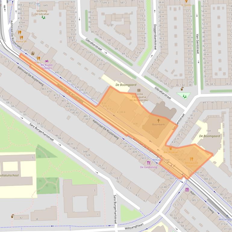 Kaart van postcodegebied 1055ND.