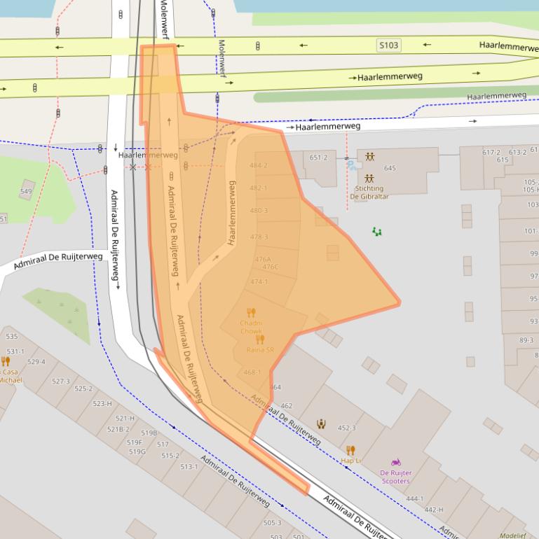 Kaart van postcodegebied 1055NH.
