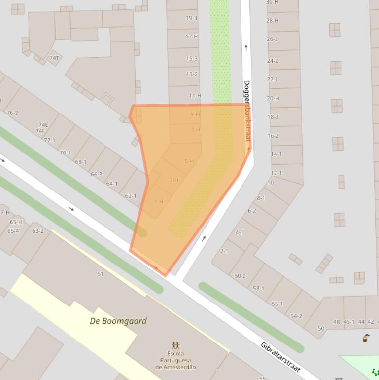 Kaart van postcodegebied 1055NV.