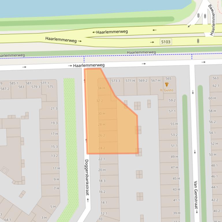 Kaart van postcodegebied 1055PA.