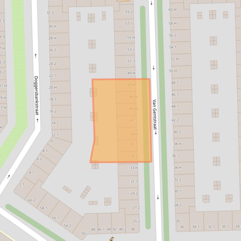 Kaart van postcodegebied 1055PC.