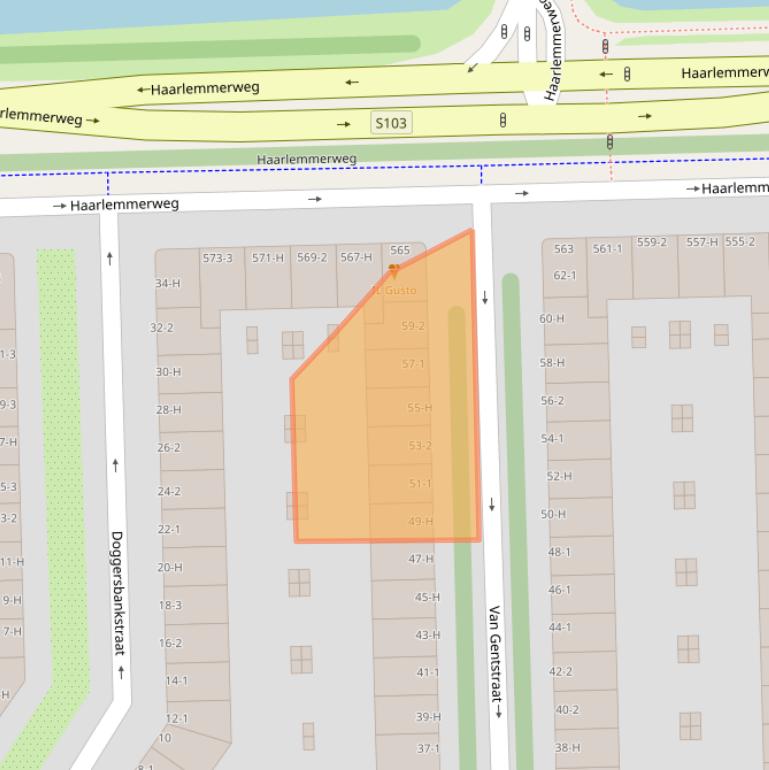 Kaart van postcodegebied 1055PD.