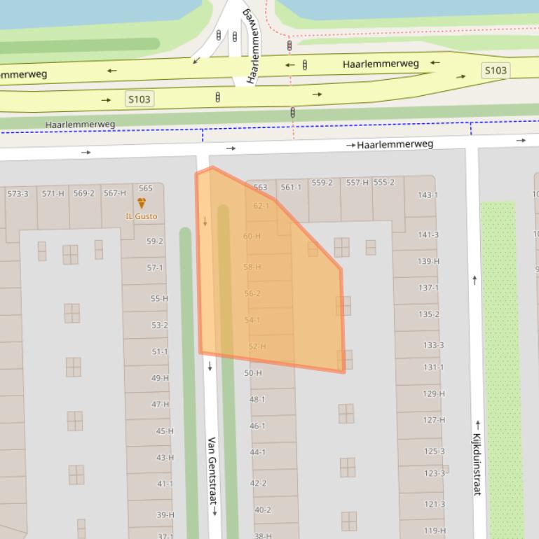 Kaart van postcodegebied 1055PJ.