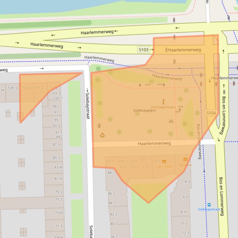 Kaart van postcodegebied 1055PL.