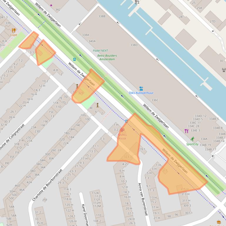 Kaart van postcodegebied 1055RA.