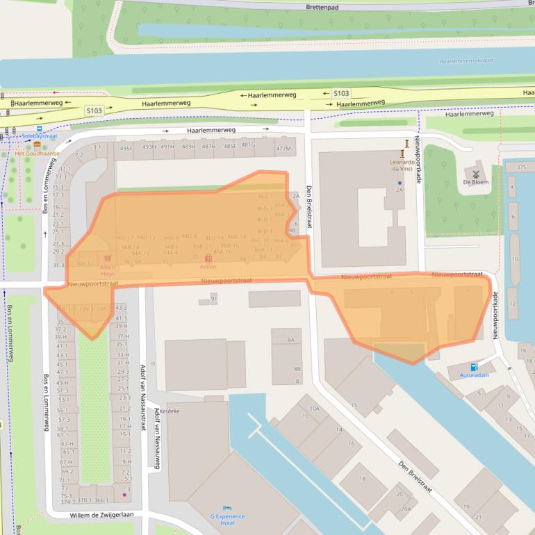 Kaart van postcodegebied 1055RZ.