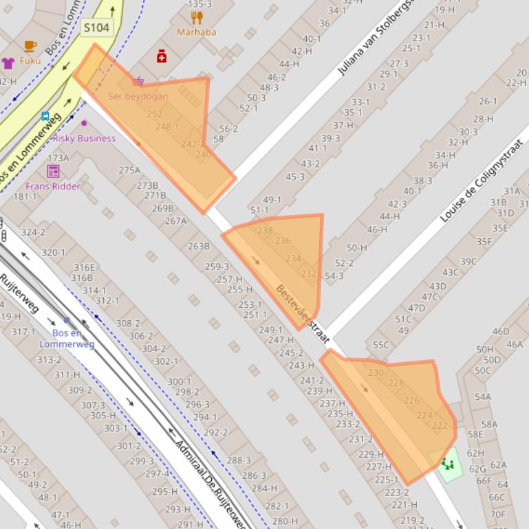 Kaart van postcodegebied 1055TT.