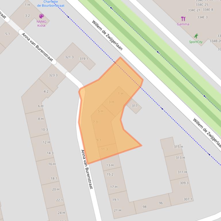 Kaart van postcodegebied 1055VK.