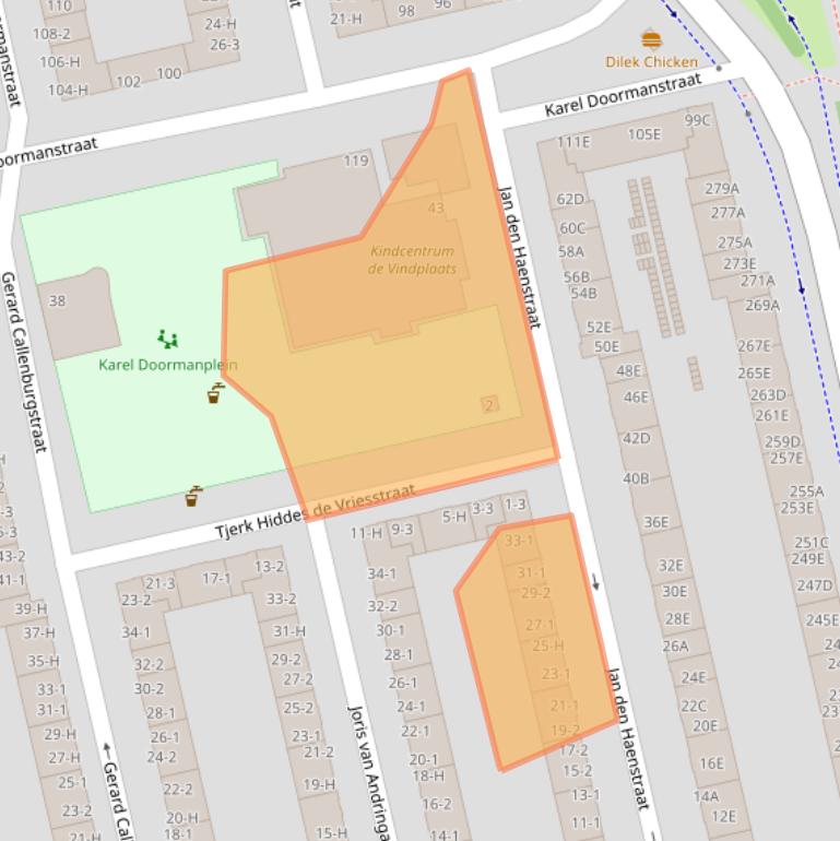 Kaart van postcodegebied 1055WC.