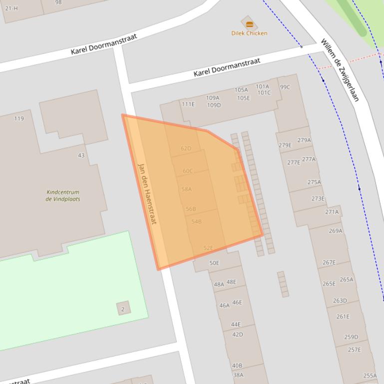 Kaart van postcodegebied 1055WJ.