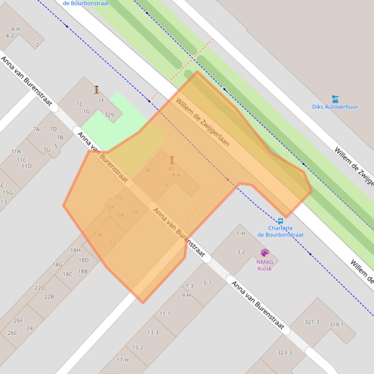 Kaart van postcodegebied 1055WT.