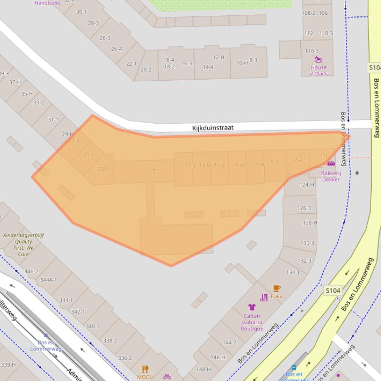 Kaart van postcodegebied 1055XP.