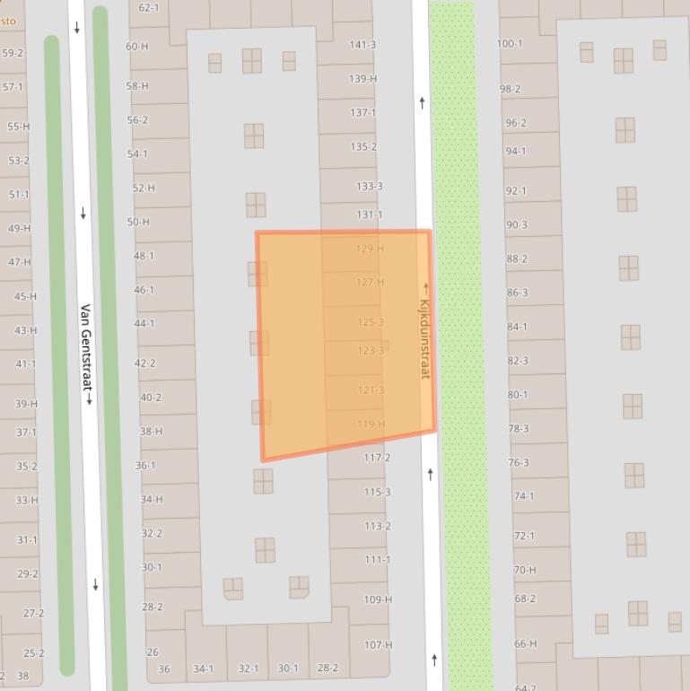 Kaart van postcodegebied 1055XW.