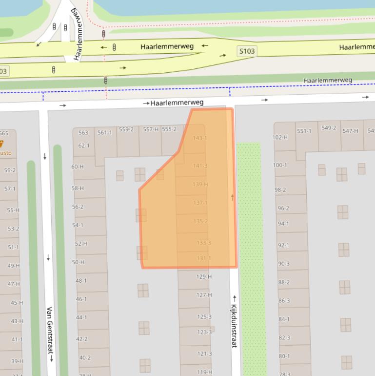 Kaart van postcodegebied 1055XX.