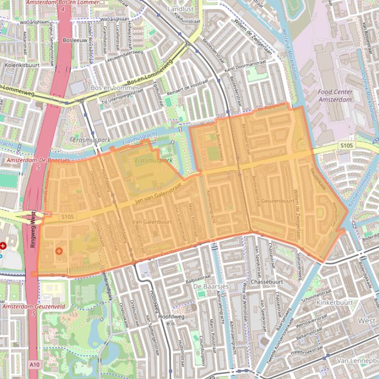 Kaart van postcodegebied 1056.