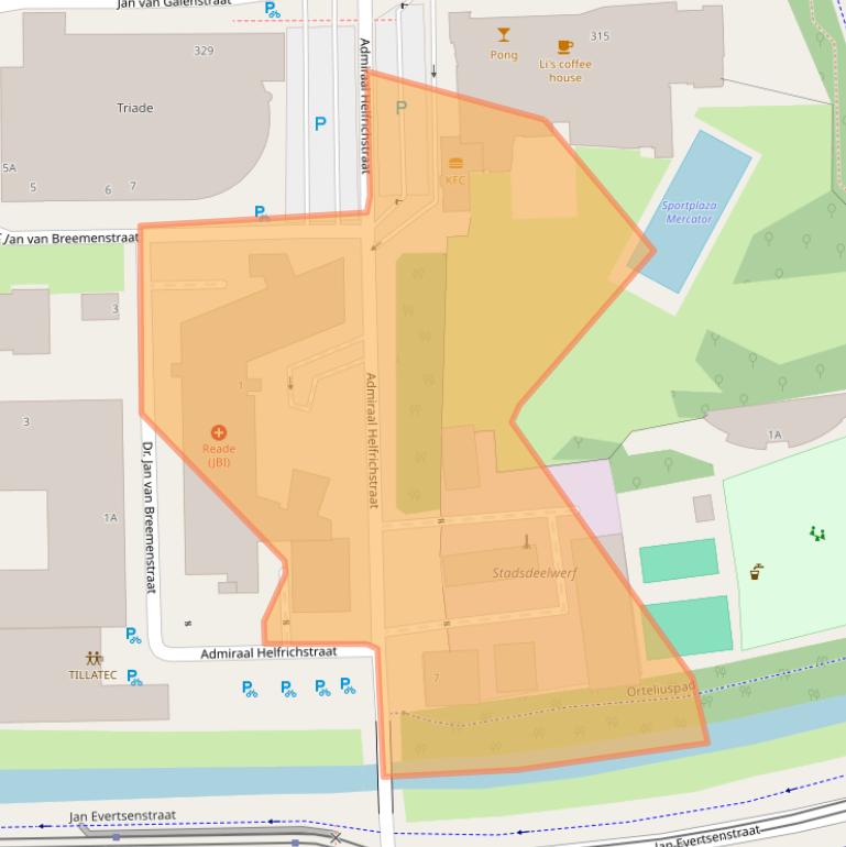 Kaart van postcodegebied 1056AA.