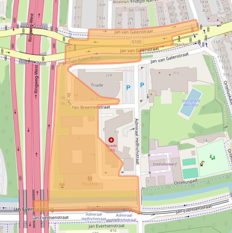 Kaart van postcodegebied 1056AB.