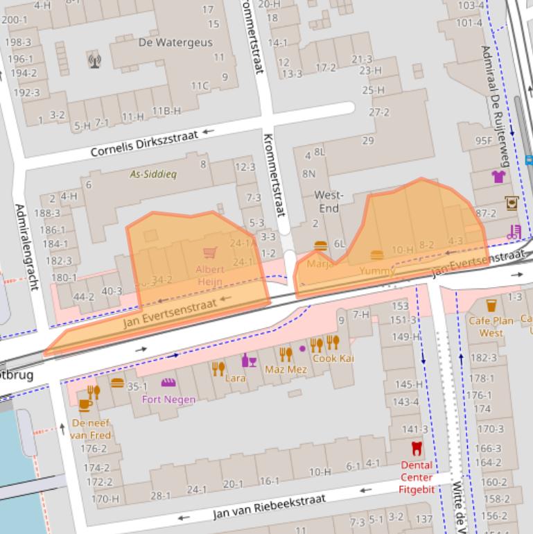 Kaart van postcodegebied 1056EC.