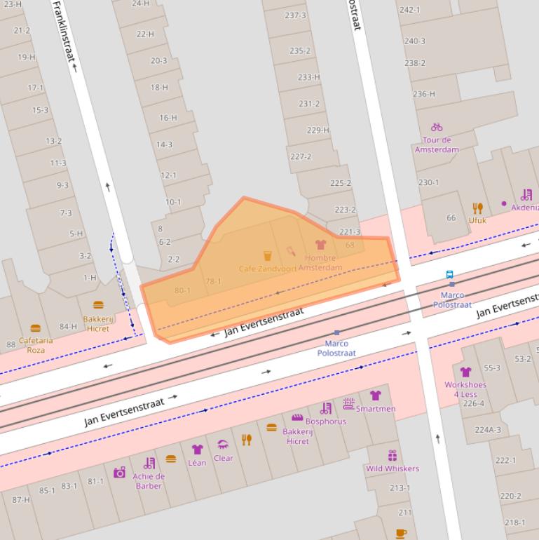Kaart van postcodegebied 1056EE.