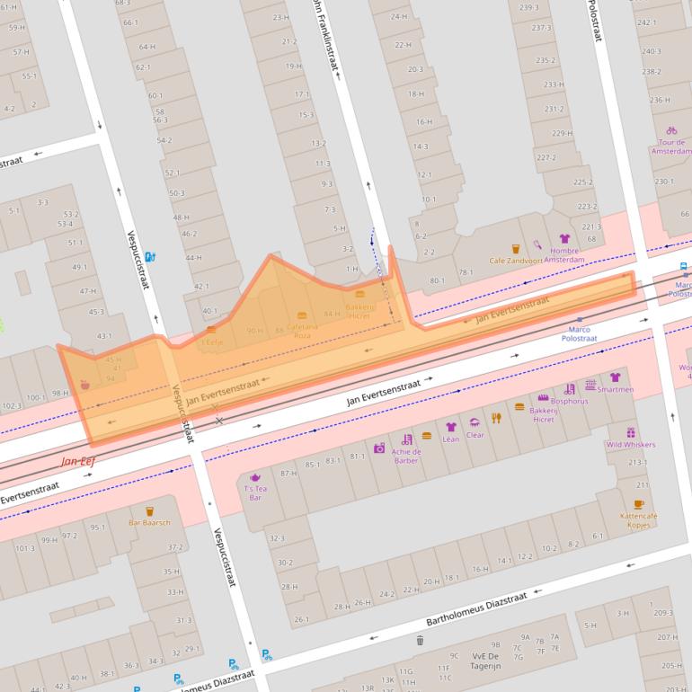 Kaart van postcodegebied 1056EG.