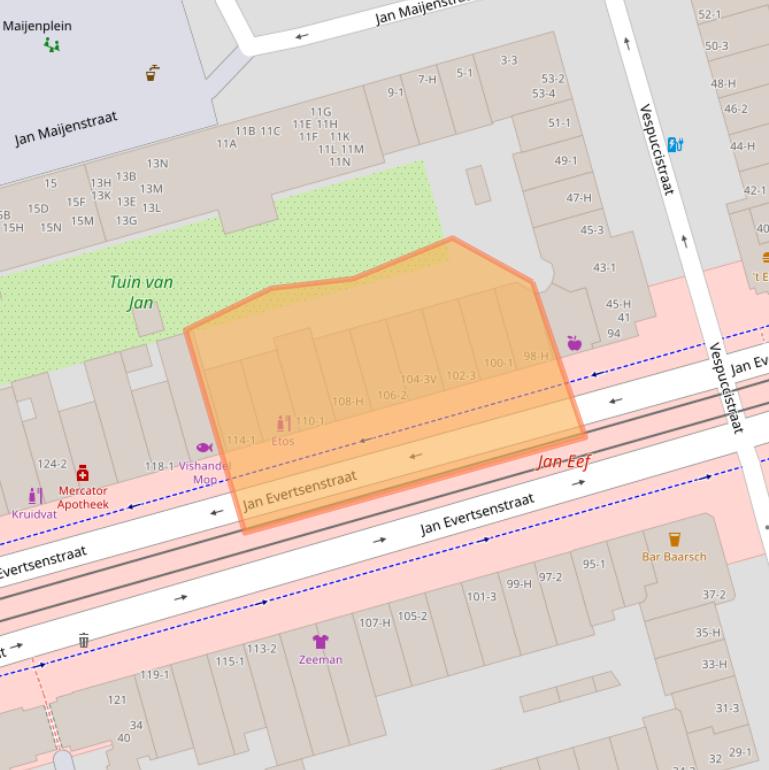 Kaart van postcodegebied 1056EH.