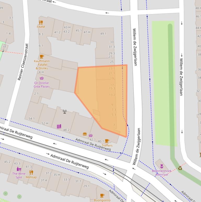 Kaart van postcodegebied 1056JD.