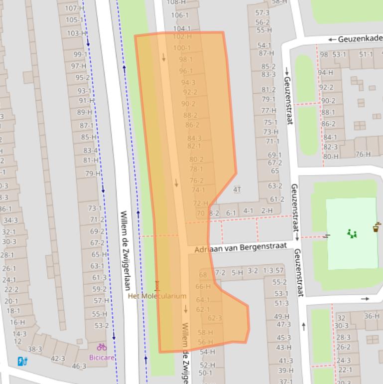 Kaart van postcodegebied 1056JT.