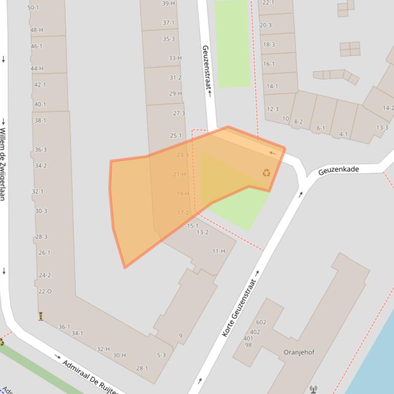 Kaart van postcodegebied 1056JZ.