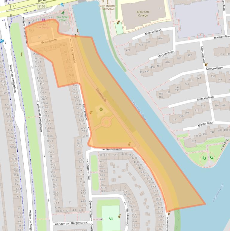 Kaart van postcodegebied 1056KP.