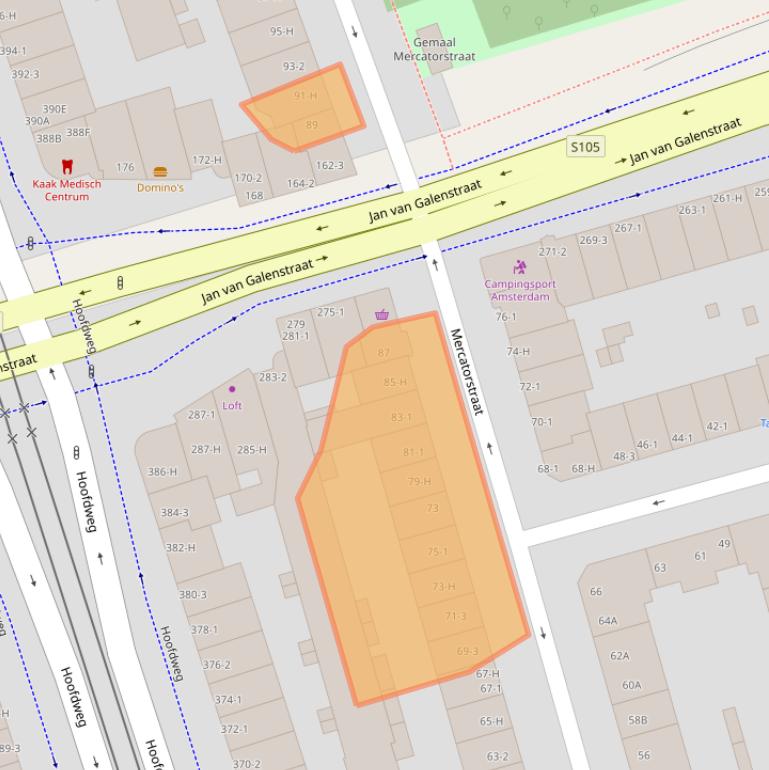 Kaart van postcodegebied 1056RA.