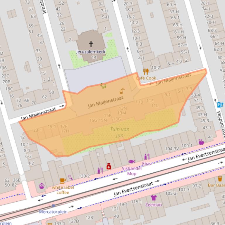 Kaart van postcodegebied 1056SE.