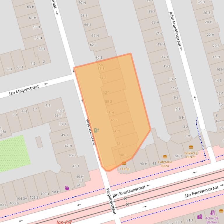 Kaart van postcodegebied 1056SM.