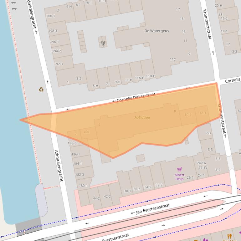 Kaart van postcodegebied 1056TR.