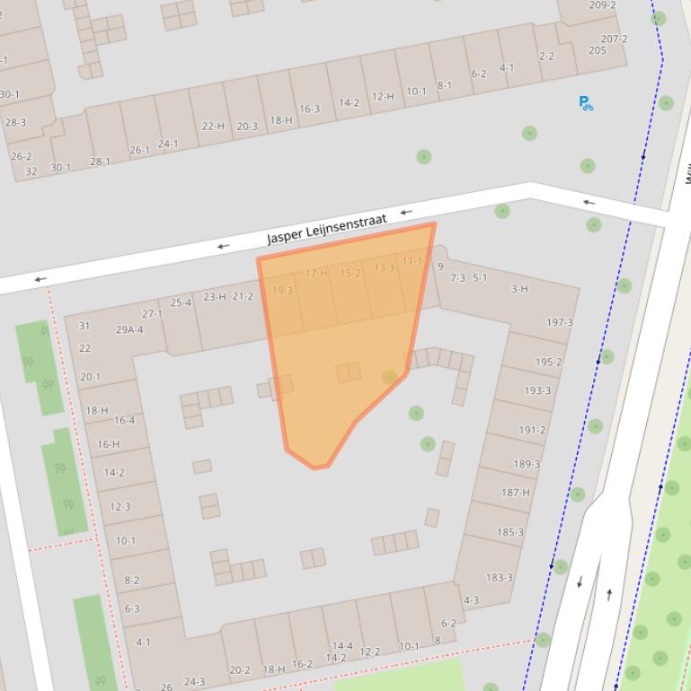 Kaart van postcodegebied 1056XV.