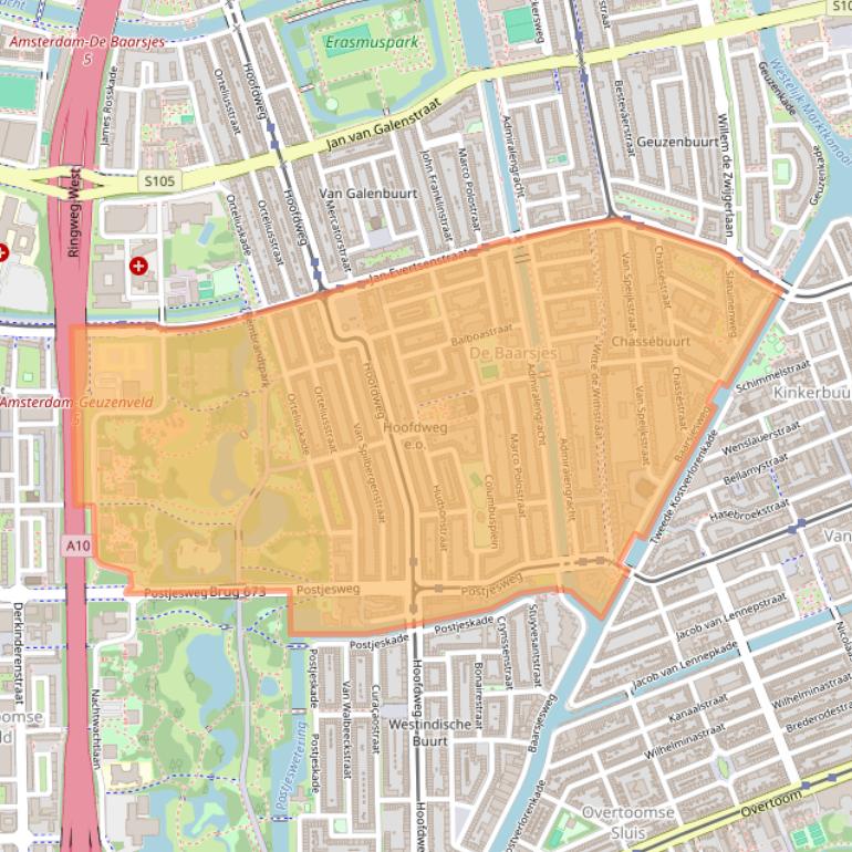 Kaart van postcodegebied 1057.