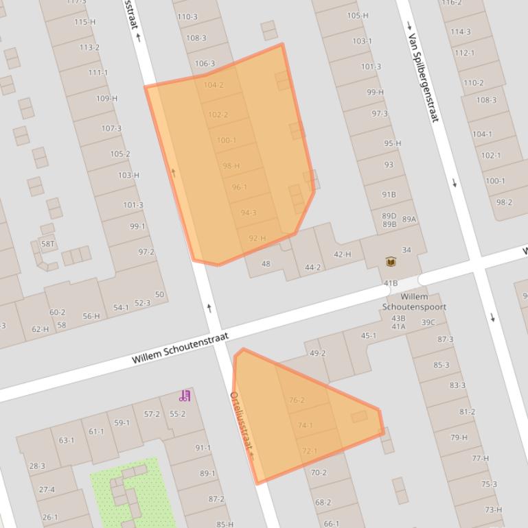 Kaart van postcodegebied 1057BE.