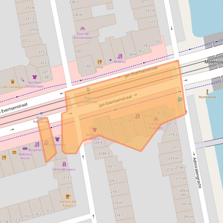 Kaart van postcodegebied 1057BN.