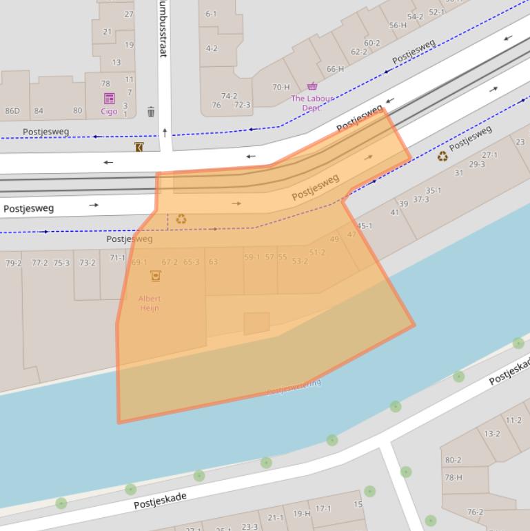Kaart van postcodegebied 1057DW.
