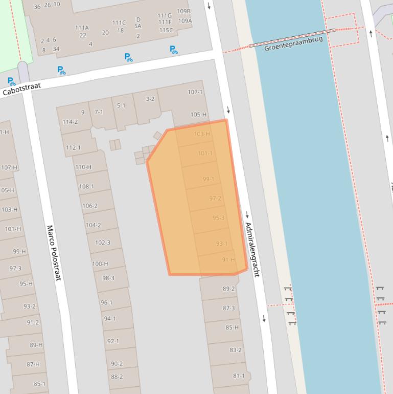 Kaart van postcodegebied 1057ES.