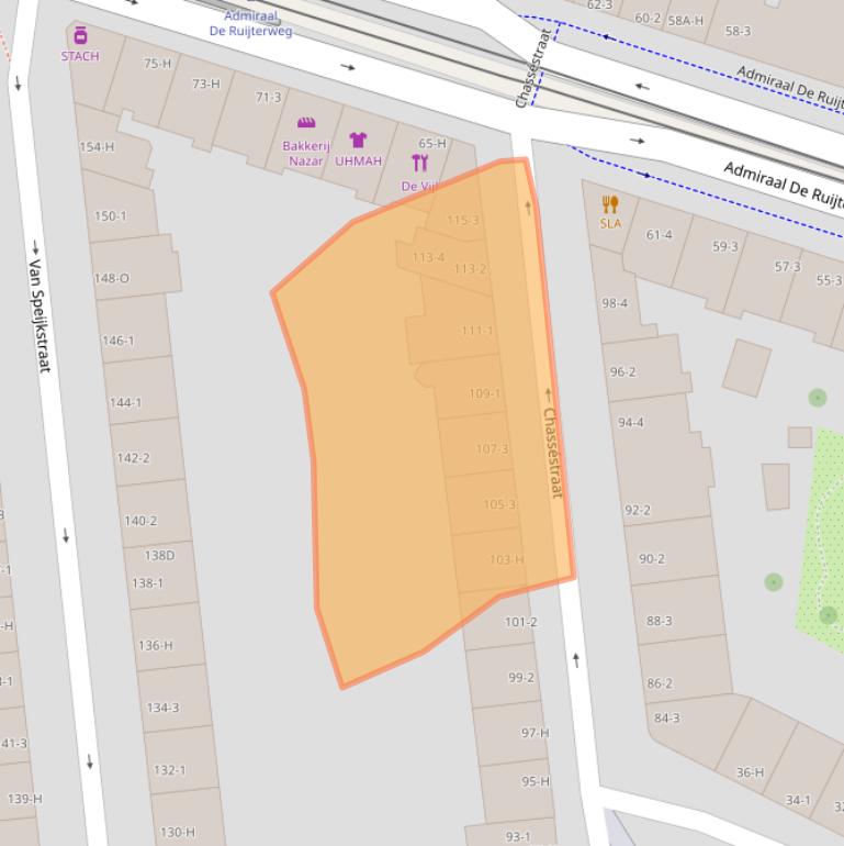 Kaart van postcodegebied 1057JC.