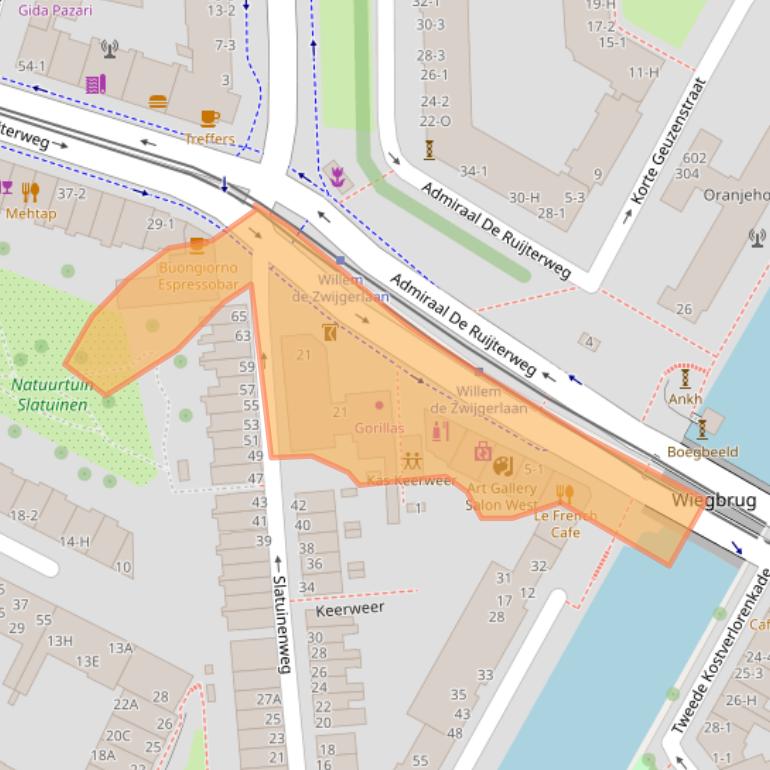 Kaart van postcodegebied 1057JT.