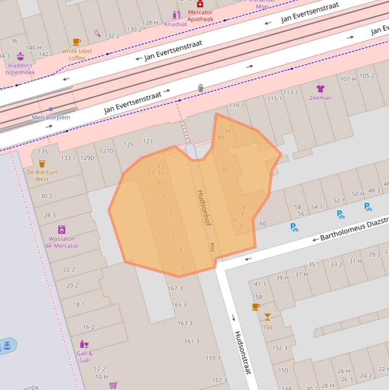 Kaart van postcodegebied 1057KP.