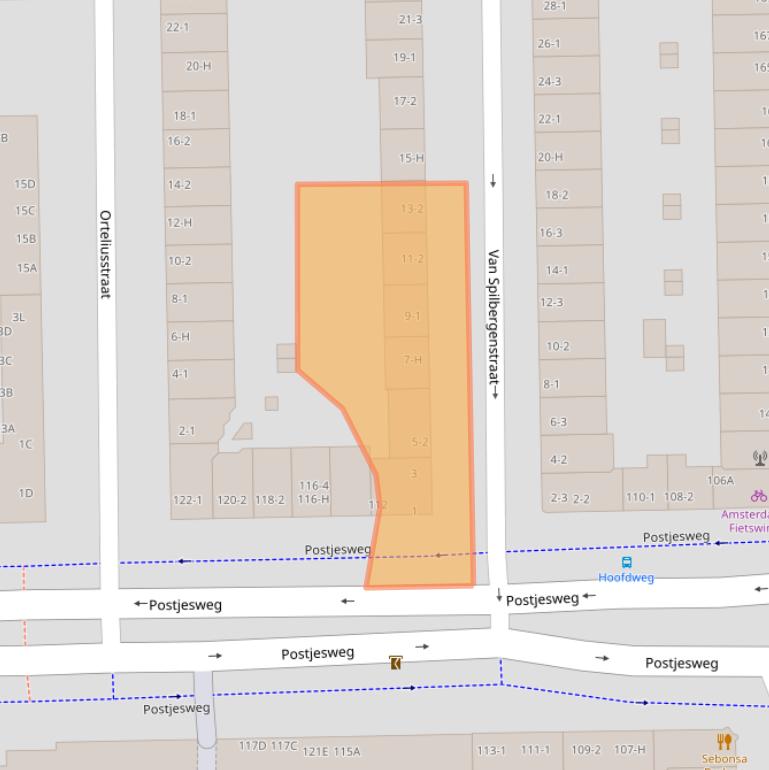 Kaart van postcodegebied 1057PV.