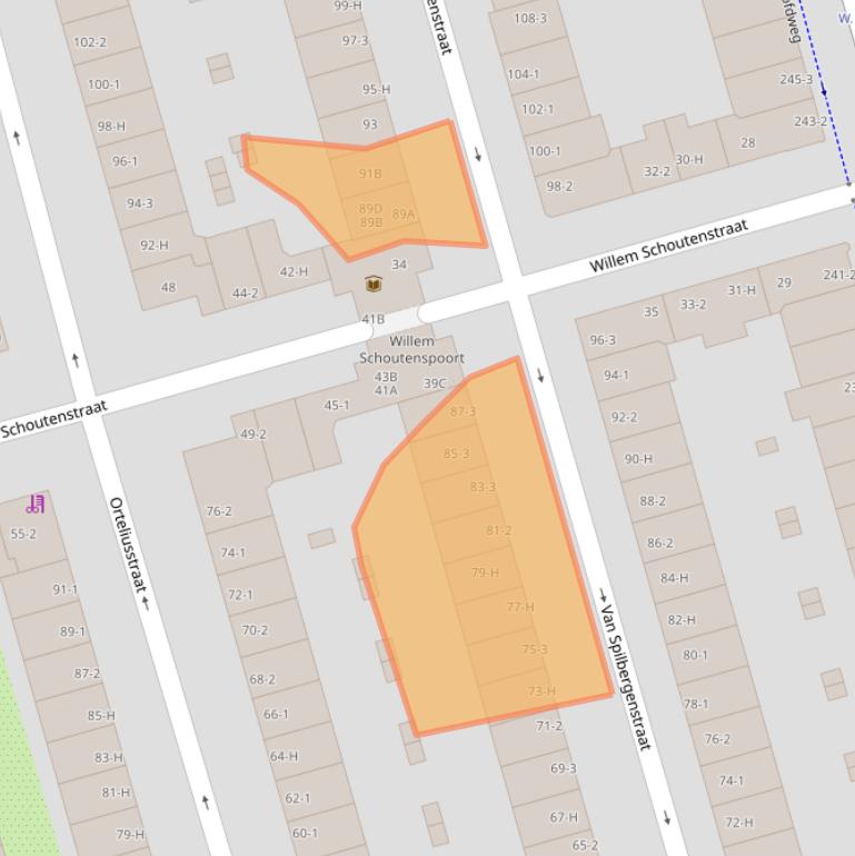 Kaart van postcodegebied 1057RA.