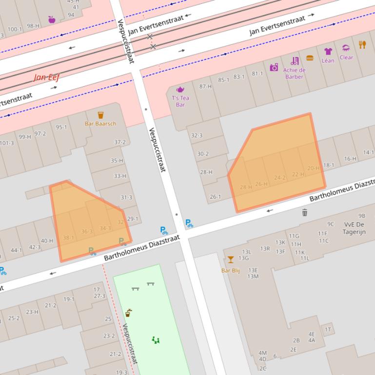Kaart van postcodegebied 1057TC.