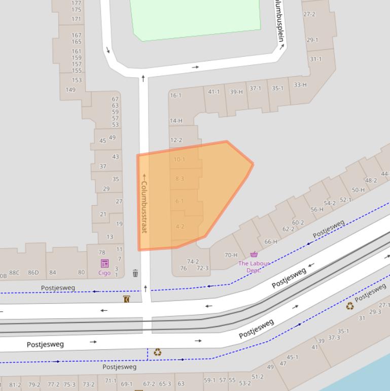 Kaart van postcodegebied 1057TP.