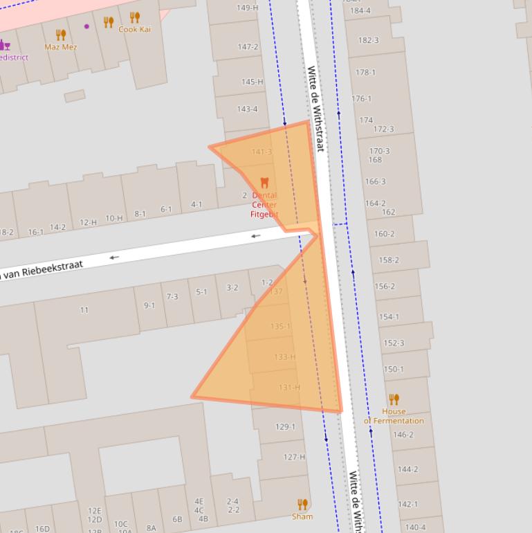 Kaart van postcodegebied 1057XS.