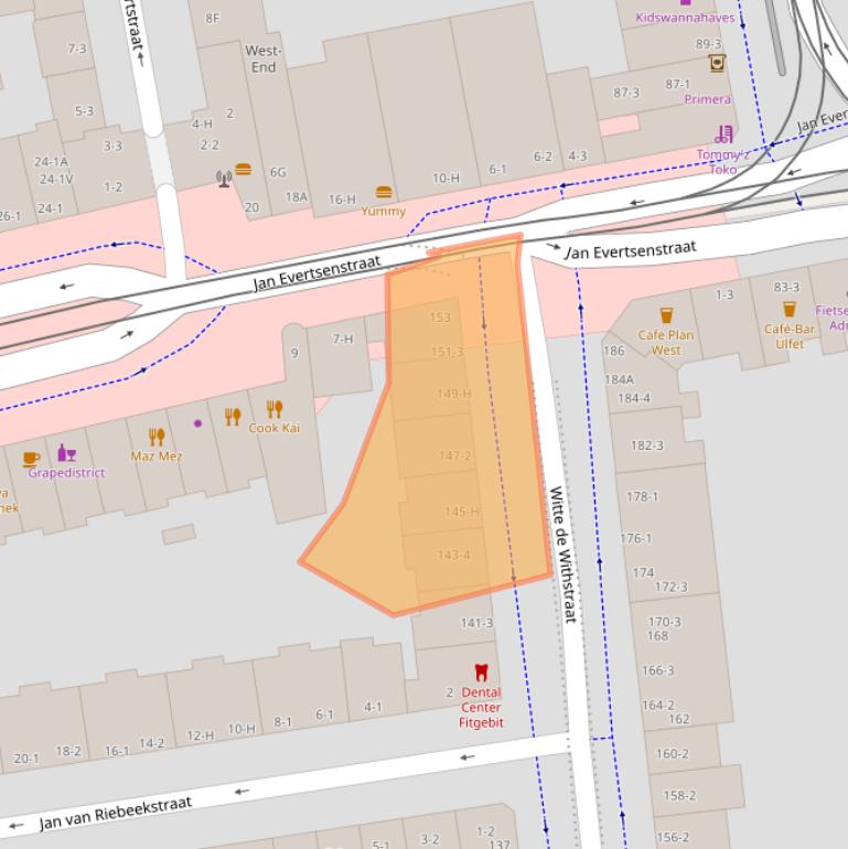 Kaart van postcodegebied 1057XT.
