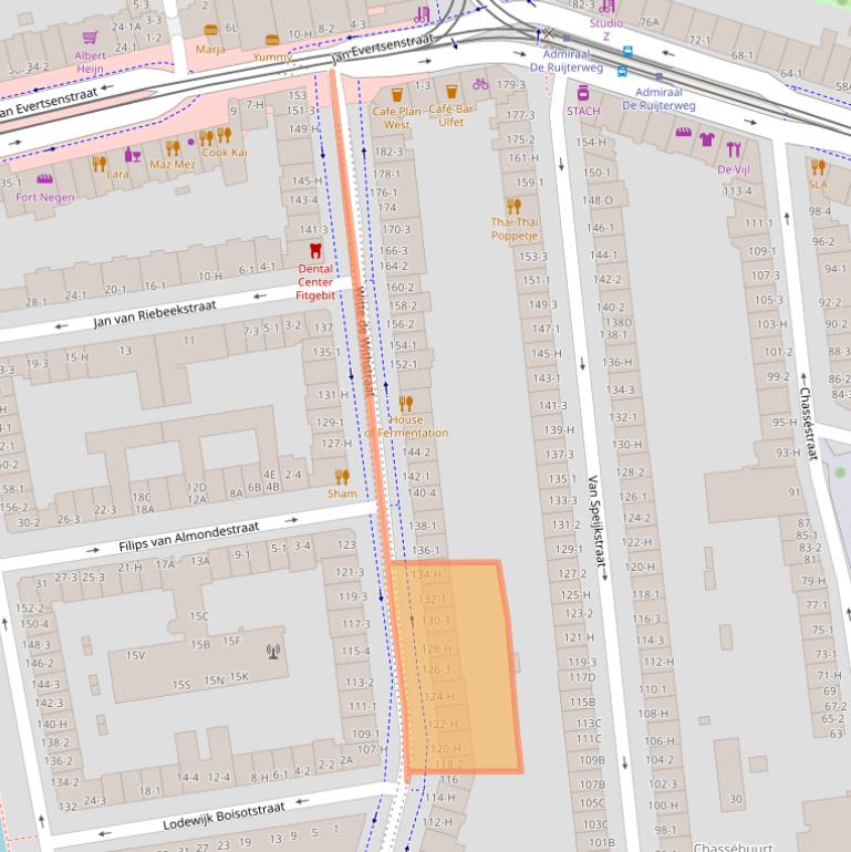 Kaart van postcodegebied 1057ZH.